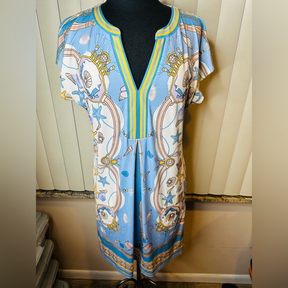 Hale Bob Dresses & Skirts - Hale Bob Blue Gold Chain Print Dress Size Medium